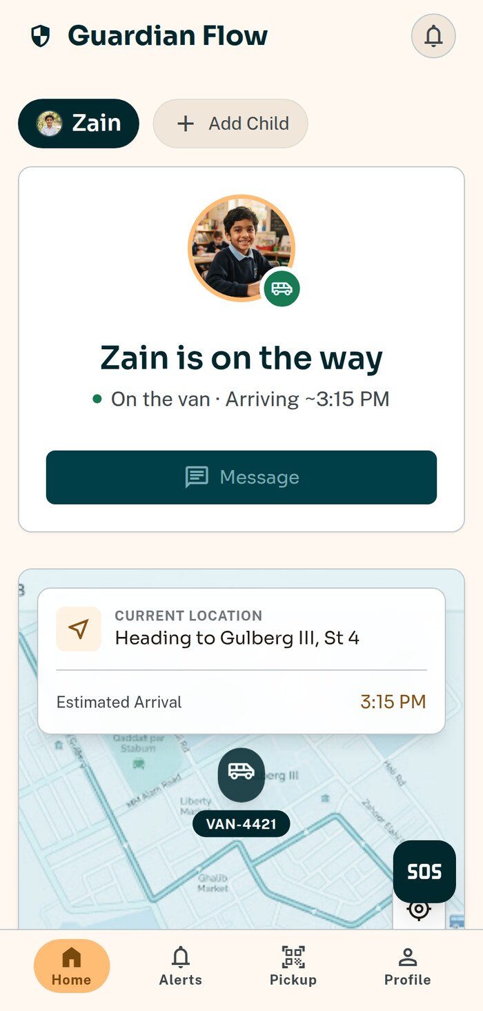 Parent app home hub showing a child on the way